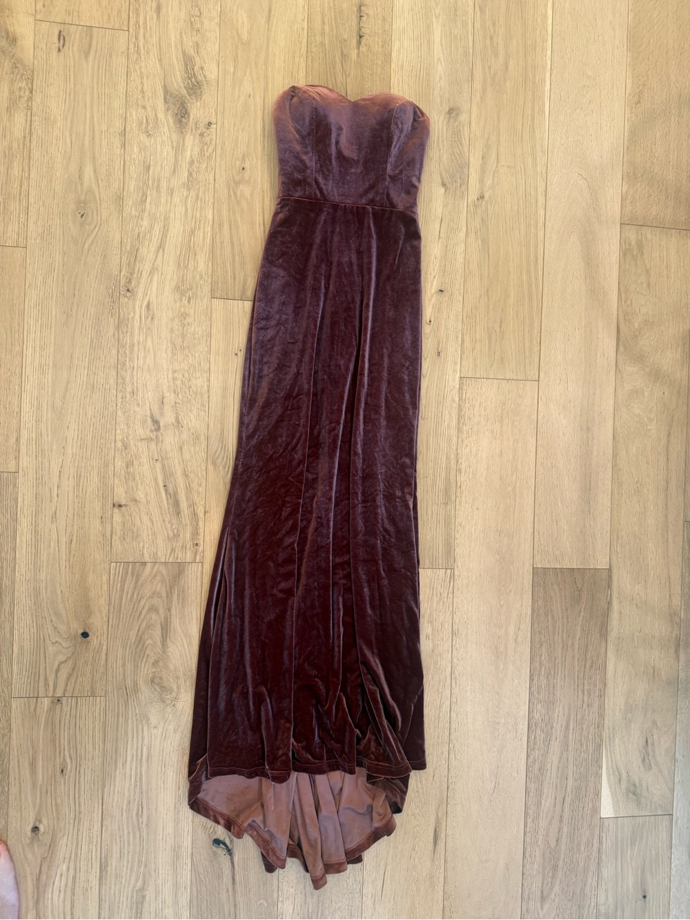 Strapless Velvet Maxi Dress in terracotta 2 revelry